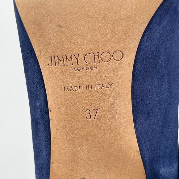 Jimmy Choo Blaize 100 Navy Blue Suede Ankle Bootie Crystal Strap size IT 37 - Picture 11 of 12